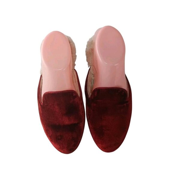 Birdies Women's The Phoebe Slip-On Mules Wild Berry   Red Velvet Faux Fur Sz 6 - Picture 3 of 9